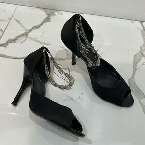 Gorgeous Black High Heels with silver toned metallic ancle strap